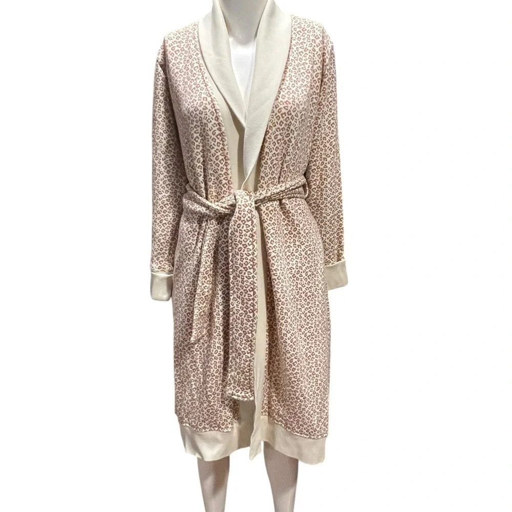 UGG Karoline Fleece Cream and Tan Leopard Print Robe Size Small